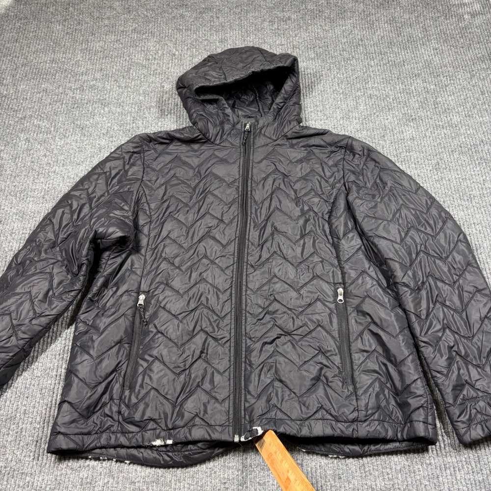 Free Country Jacket Mens XXL Black Chevron Quilted Puffer Hooded Full Zip 8260